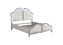 Evangeline Tufted Upholstered Platform Eastern King Bed Ivory and Silver Oak