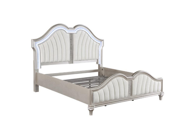 Evangeline Tufted Upholstered Platform Eastern King Bed Ivory and Silver Oak