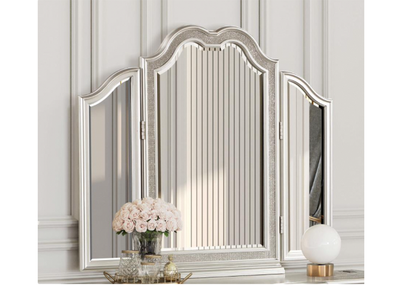 Evangeline Tufted Upholstered Platform Eastern King Bed Ivory and Silver Oak