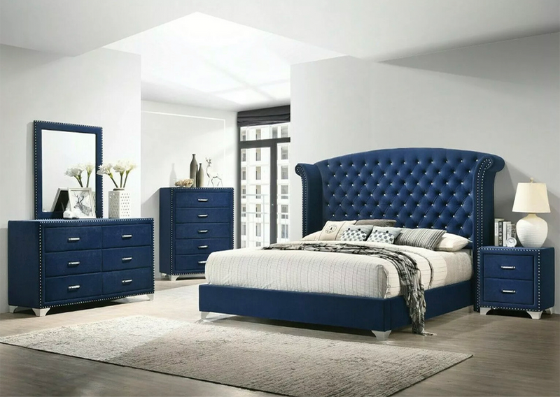 Melody  Queen Tufted Upholstered Bed Pacific Blue