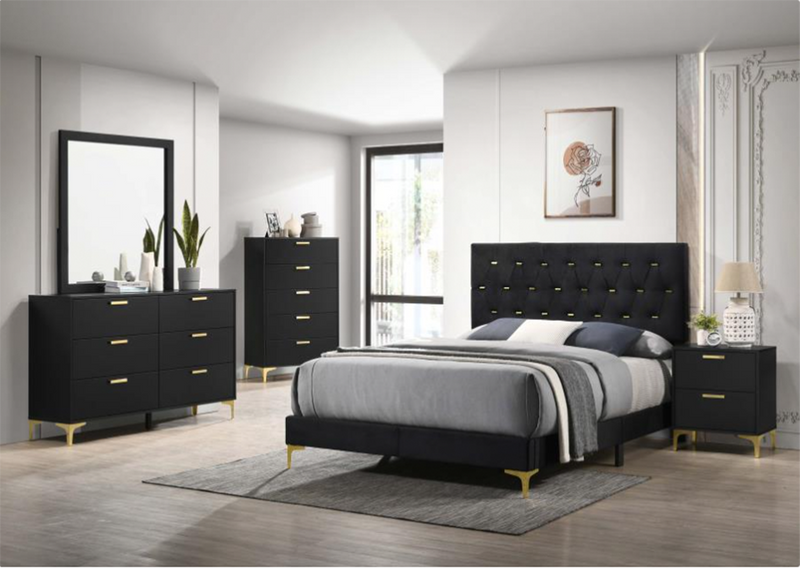 Kendall Tufted Panel Queen Bed Black And Gold