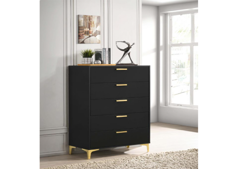 Kendall Tufted Panel Queen Bed Black And Gold