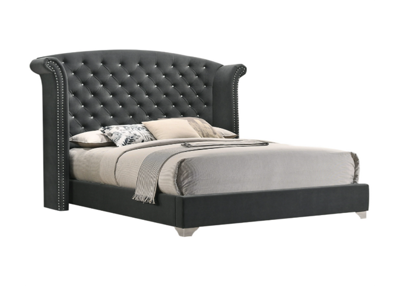 Melody Queen Wingback Upholstered Bed Grey