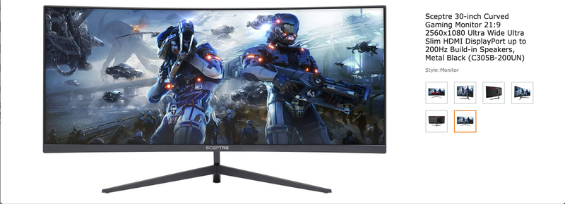 Sceptre 30-inch Curved Gaming Monitor 21:9 2560x1080 Ultra Wide Ultra Slim HDMI DisplayPort up to 200Hz Build-in Speakers, Metal Black (C305B-200UN)