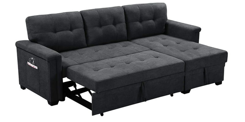 Upholstered Modern Sofa Bed Couch Sectional Sleeper Sofa Storage Chaise with USB Charger and Tablet Pocket for Phone Charging Port Station