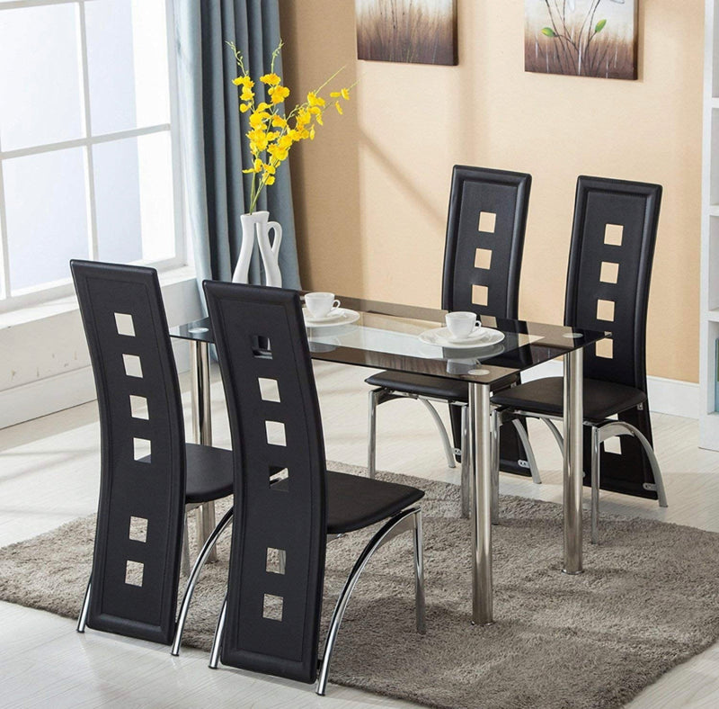 Glass Dining Table Set 4 Chairs Room Kitchen Breakfast Furniture. 5 PC Set