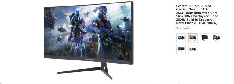 Sceptre 30-inch Curved Gaming Monitor 21:9 2560x1080 Ultra Wide Ultra Slim HDMI DisplayPort up to 200Hz Build-in Speakers, Metal Black (C305B-200UN)