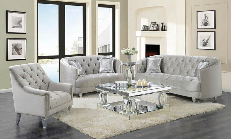 Avonlea 3-Piece Tufted Living Room Set Grey