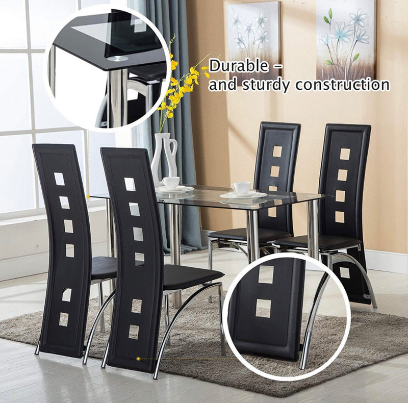 Glass Dining Table Set 4 Chairs Room Kitchen Breakfast Furniture. 5 PC Set