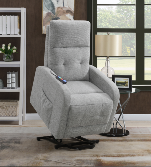 Tufted Upholstered Power Lift Recliner Grey