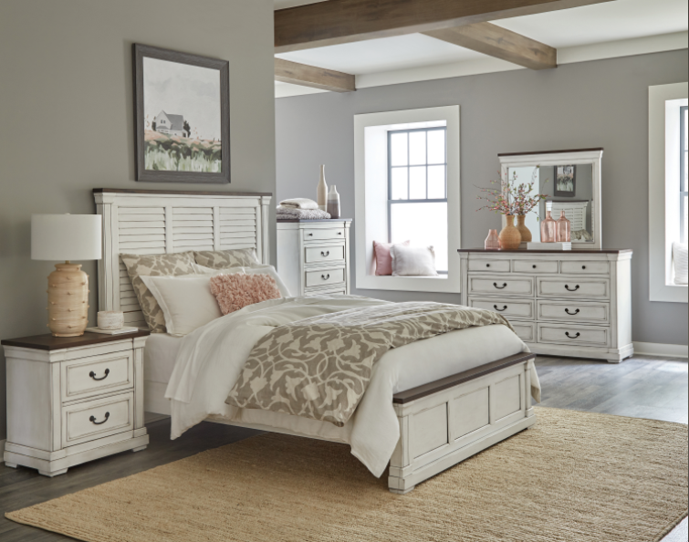 Hillcrest 5 Piece Queen Panel Bedroom Set White And Dark Rum