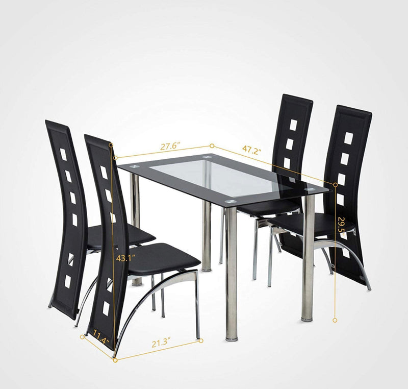 Glass Dining Table Set 4 Chairs Room Kitchen Breakfast Furniture. 5 PC Set