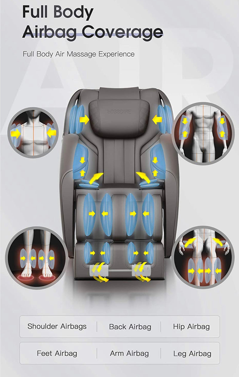 Full Body Electric Zero Gravity Shiatsu Massage Chair with Bluetooth Heating and Foot Roller for Home and Office(Brown)