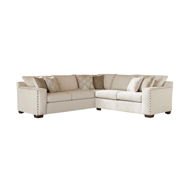 Aria L-Shaped Sectional With Nailhead Oatmeal
