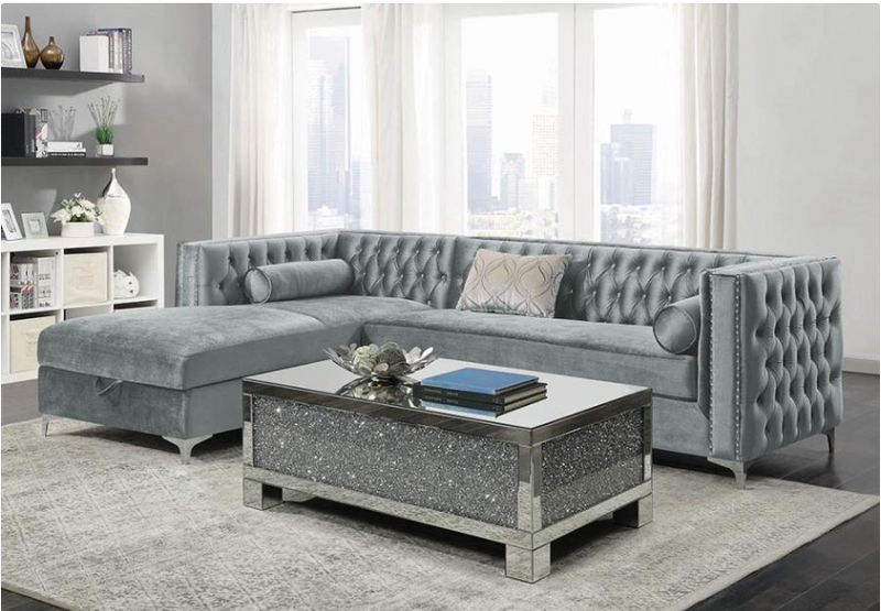 Bellaire Button-Tufted Upholstered Sectional Silver