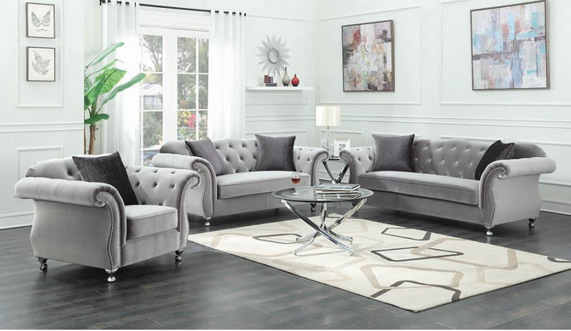 Frostine Button Tufted Sofa Silver