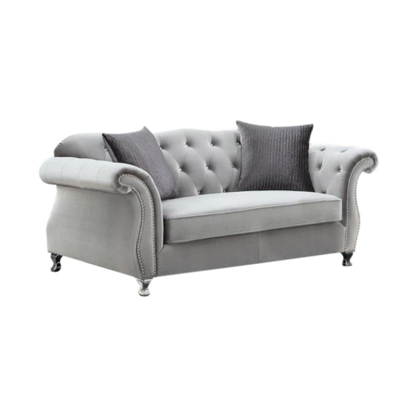 Frostine Button Tufted Sofa Silver