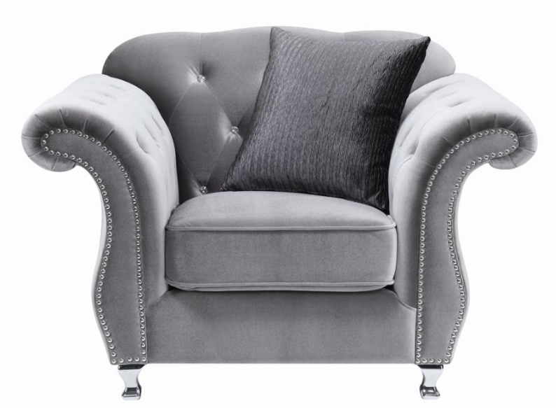 Frostine Button Tufted Sofa Silver