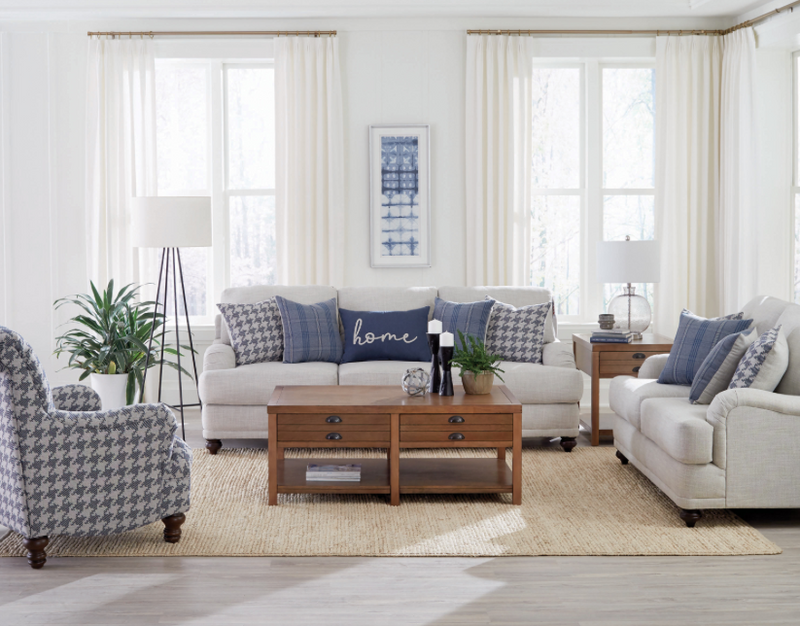 Gwen 3-Piece Recessed Arms Living Room Set Light Grey And Blue