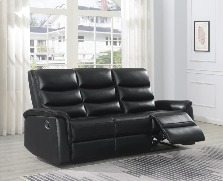 Leatherette Motion Living Room 3 Pc Sets Black