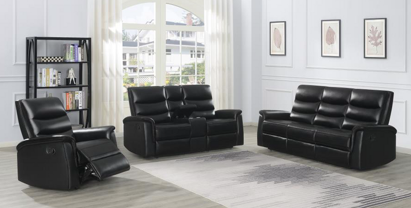 Leatherette Motion Living Room 3 Pc Sets Black