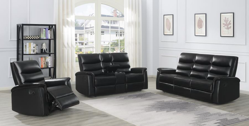 Leatherette Motion Living Room 3 Pc Sets Black