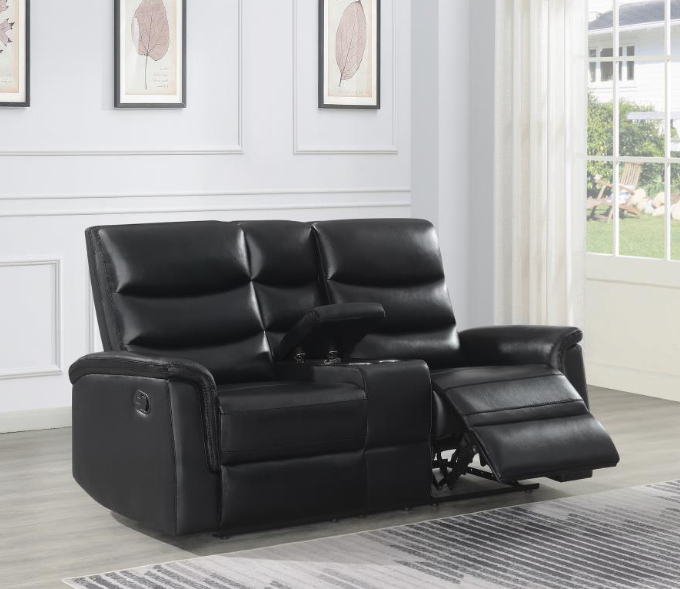 Leatherette Motion Living Room 3 Pc Sets Black