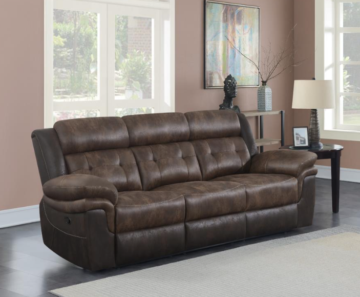 Saybrook 3-Piece Tufted Cushion Motion Living Room Set Chocolate And Dark Brown