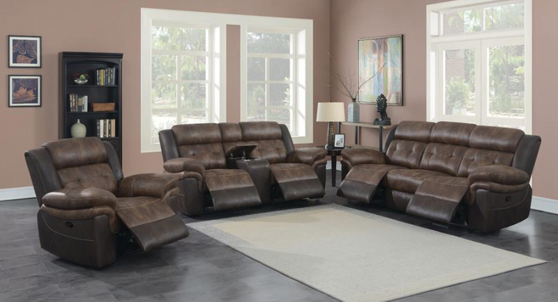 Saybrook 3-Piece Tufted Cushion Motion Living Room Set Chocolate And Dark Brown