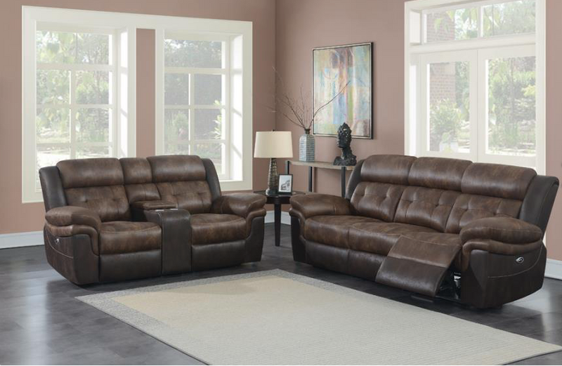 Saybrook 3-Piece Tufted Cushion Motion Living Room Set Chocolate And Dark Brown