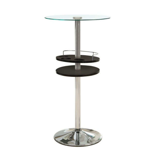 Set Glass Top Bar Table With Wine Storage Black And Chrome 3 PC SET