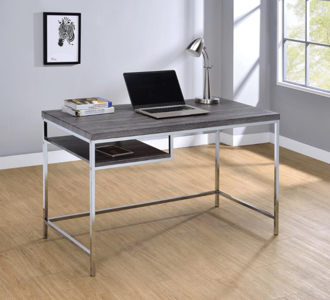 Rectangular Writing desk weathered gray and chrome