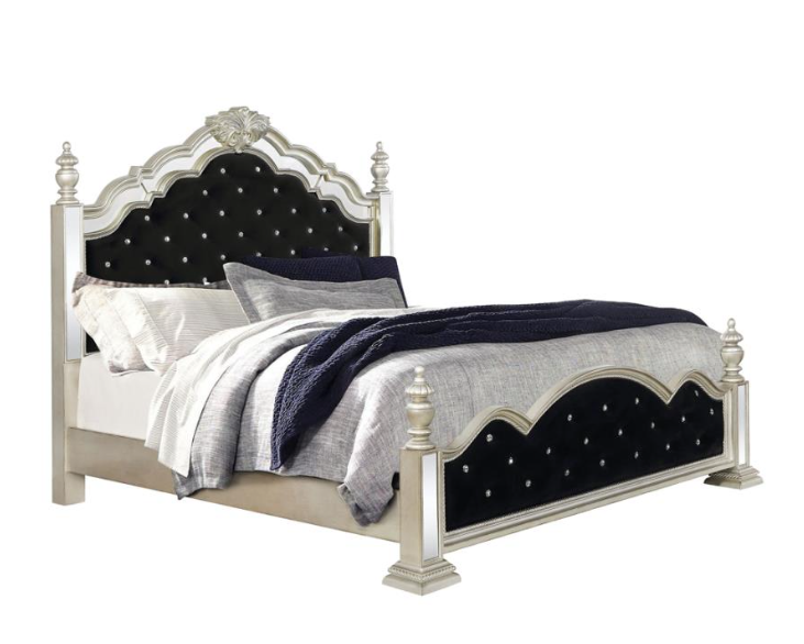 Heidi Eastern King Upholstered Poster Bed Metallic Platinum