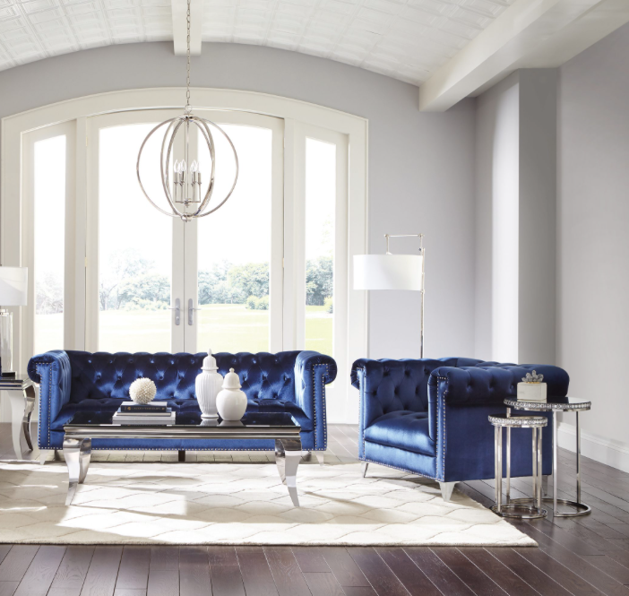 Bleker 2-Piece Tuxedo Arm Living Room Set Blue