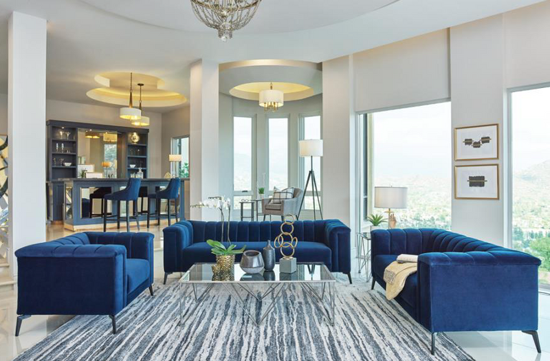 Chalet 3-Piece Tuxedo Arm Living Room Set Blue