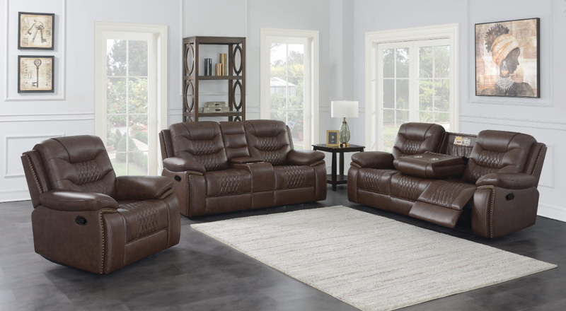 Flamenco 3-Piece Tufted Upholstered Motion Living Room Set Brown