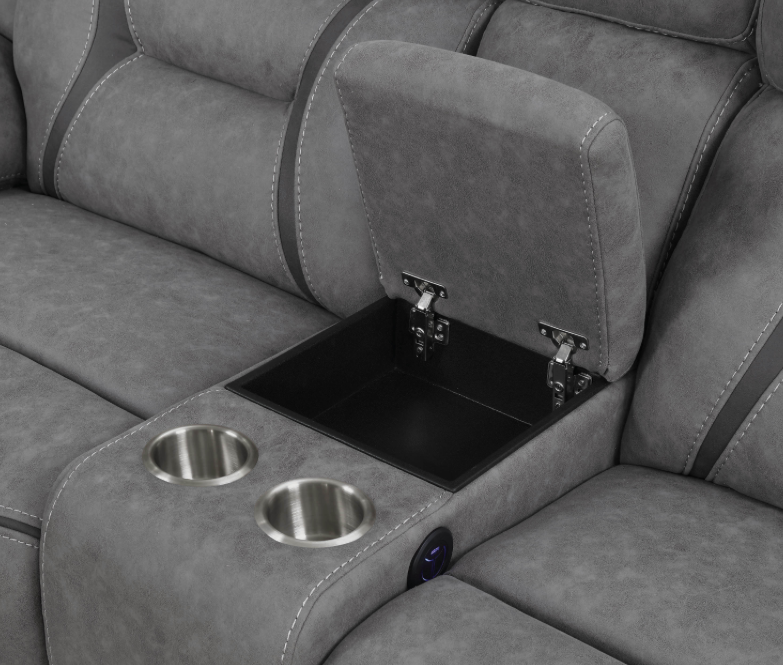 Higgins Four-Piece Upholstered Power Sectional Grey