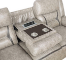 Motion Sofa Upholstered in Taupe Performance - Grade Leathered