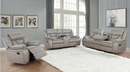 Motion Sofa Upholstered in Taupe Performance - Grade Leathered