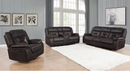 Motion Sofa Upholstered in Taupe Performance - Grade Leathered