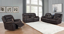 Motion Sofa Upholstered in Taupe Performance - Grade Leathered