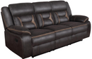 Motion Sofa Upholstered in Taupe Performance - Grade Leathered