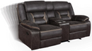 Motion Sofa Upholstered in Taupe Performance - Grade Leathered
