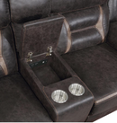 Motion Sofa Upholstered in Taupe Performance - Grade Leathered