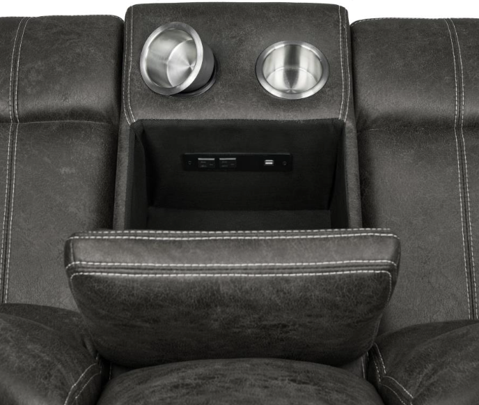 Wyatt Upholstered Motion 3 PC SET With Drop-Down Table Grey