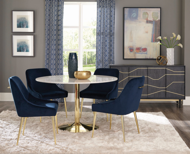 Kella Round Dining Table Natural Marble And Gold