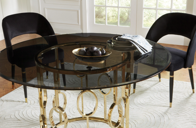 Lindsey Round Glass Top Dining Table Sunny Gold