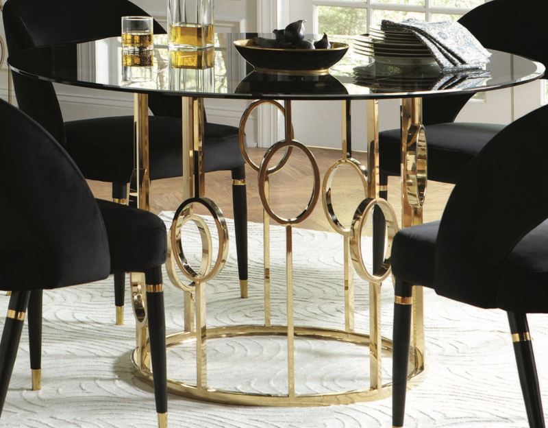 Lindsey Round Glass Top Dining Table Sunny Gold