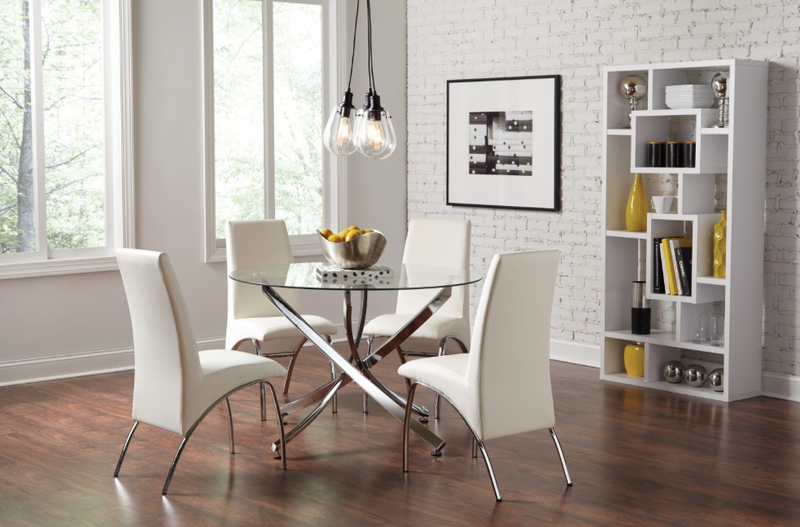Beckham 5-Piece Round Dining Set Chrome And White