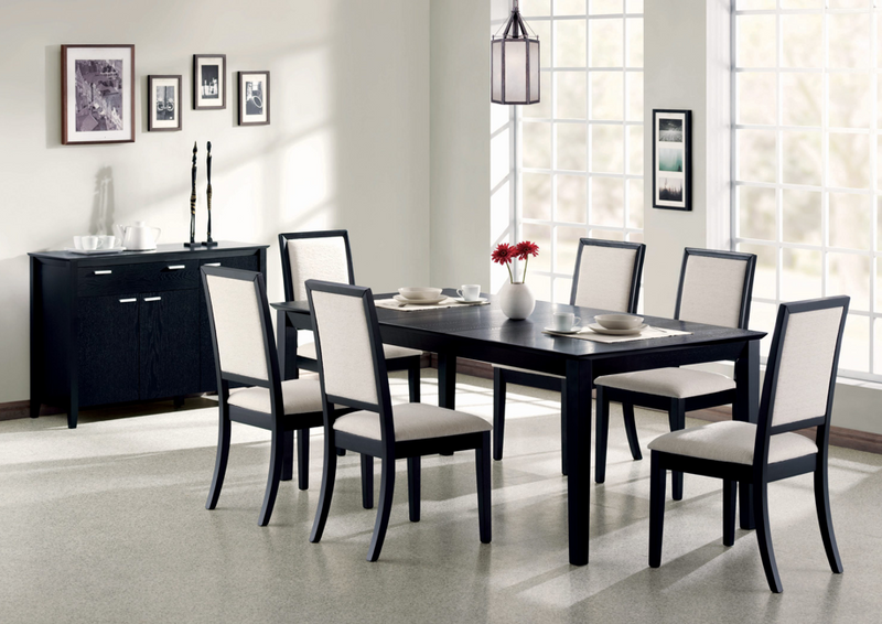 Louise Rectangular Dining Room Set With Extension Leaf Black. 7 PC SET